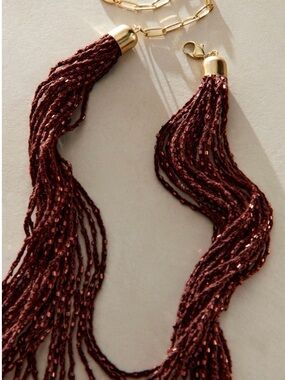 Free People Domino Layer Necklace. Layered beaded dimensional necklace in brown